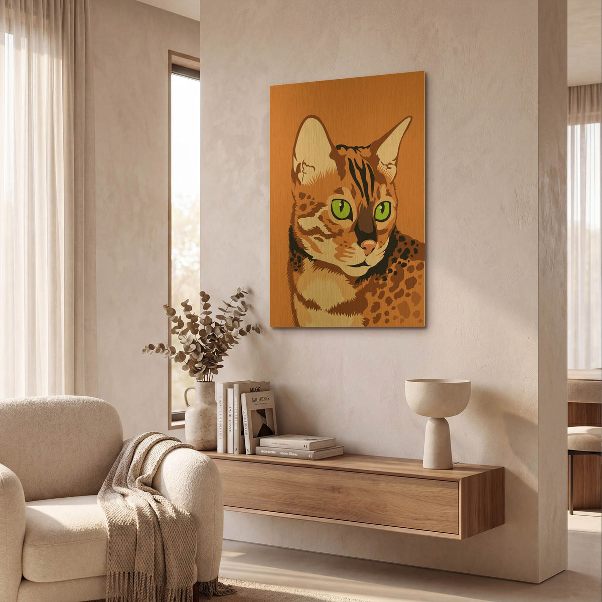 'Bengal Cat' By Debbie Gray Gold Metal Wall Art