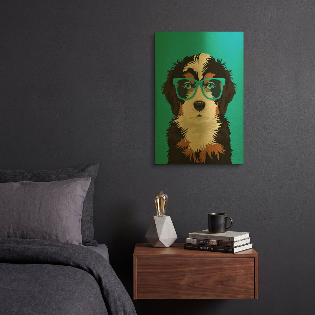 'Bernese Mountain Blue' By Debbie Gray Gold Metal Wall Art