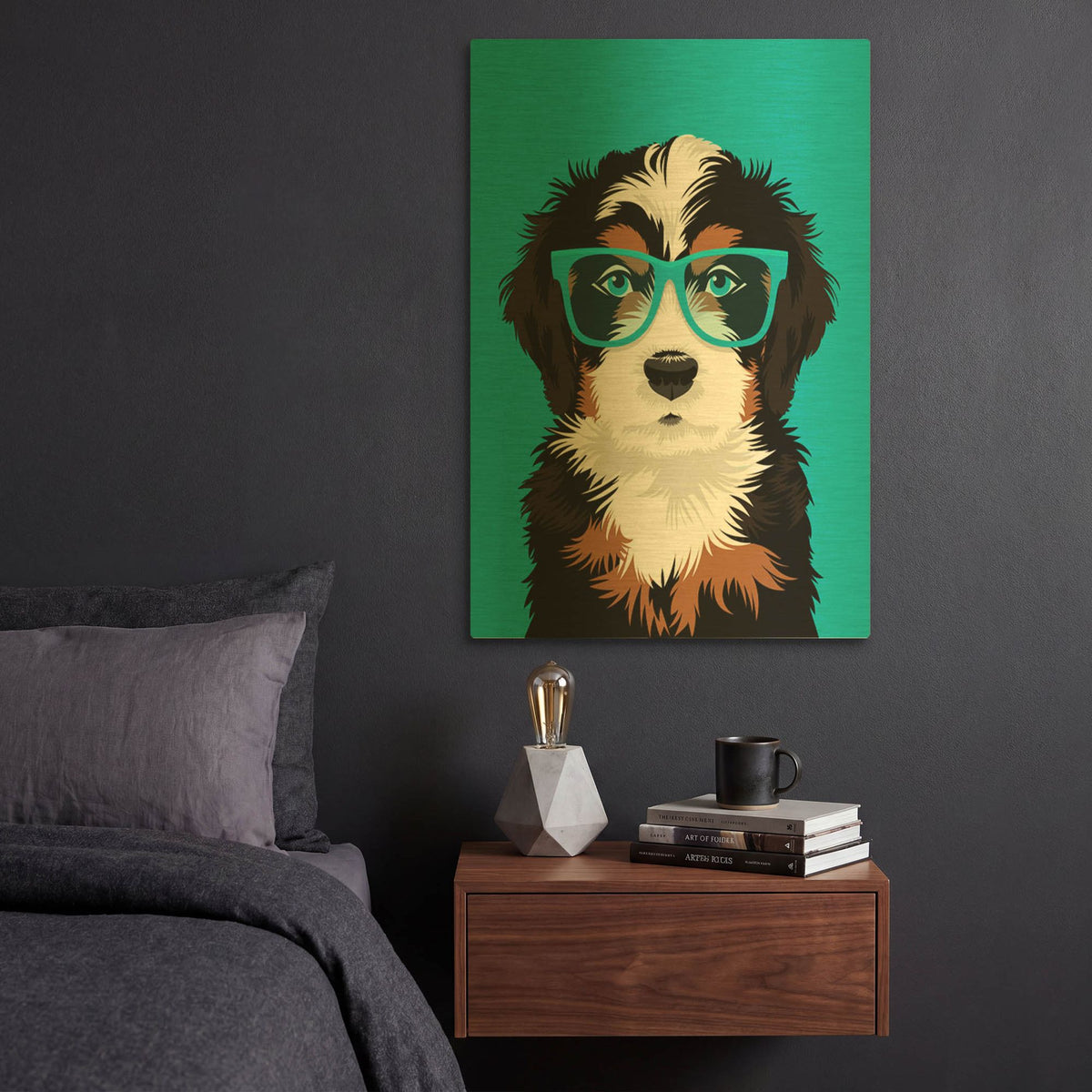 'Bernese Mountain Blue' By Debbie Gray Gold Metal Wall Art