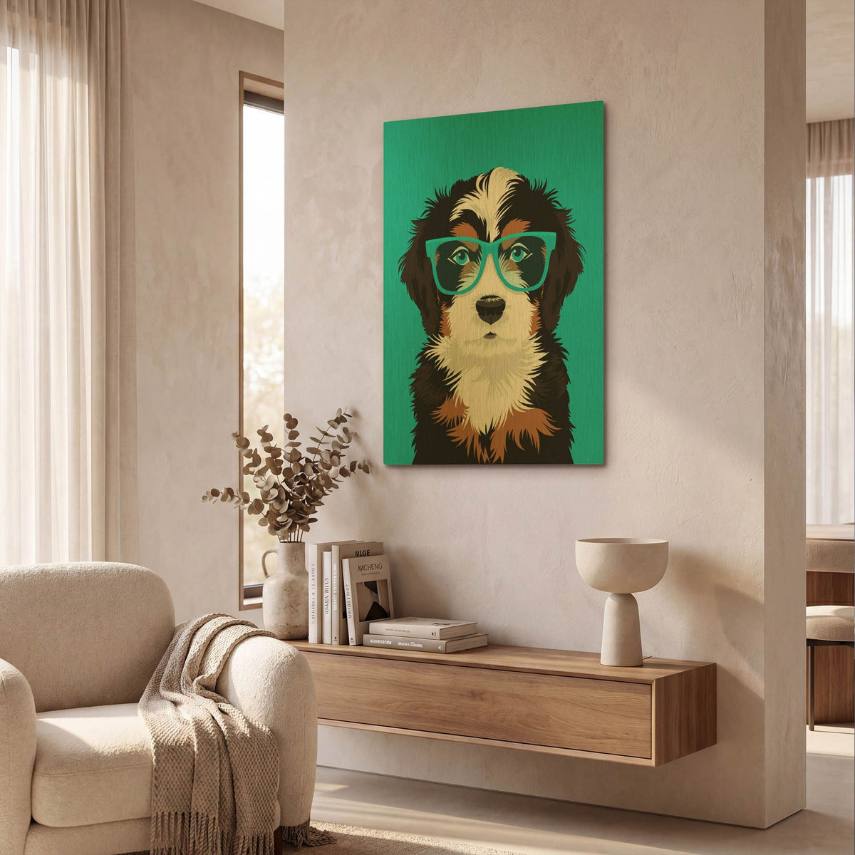'Bernese Mountain Blue' By Debbie Gray Gold Metal Wall Art