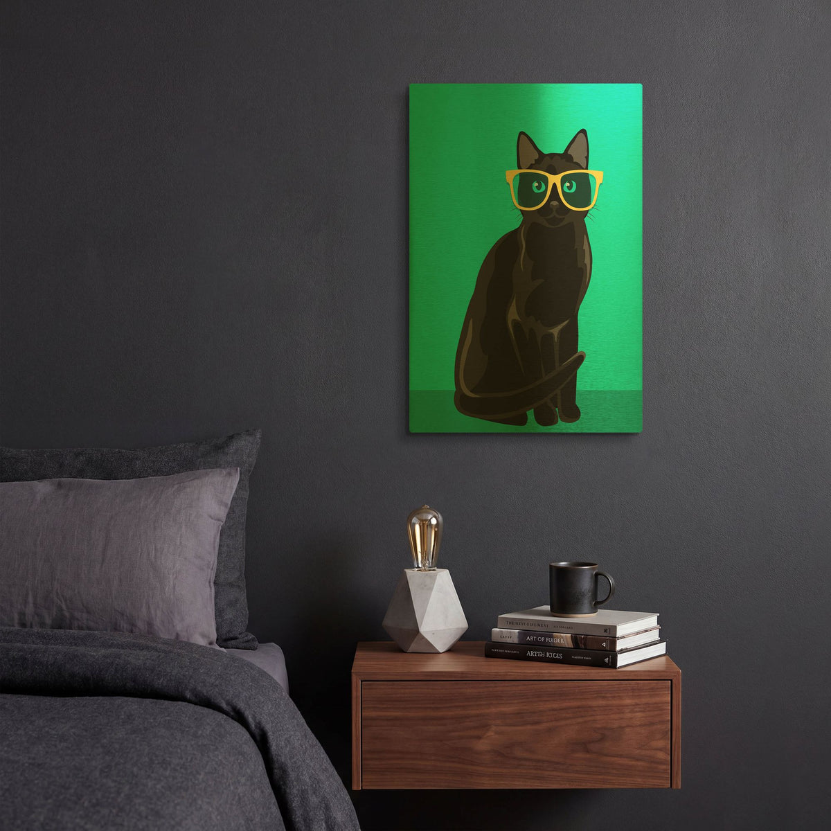 'Black Cat Mint' By Debbie Gray Gold Metal Wall Art