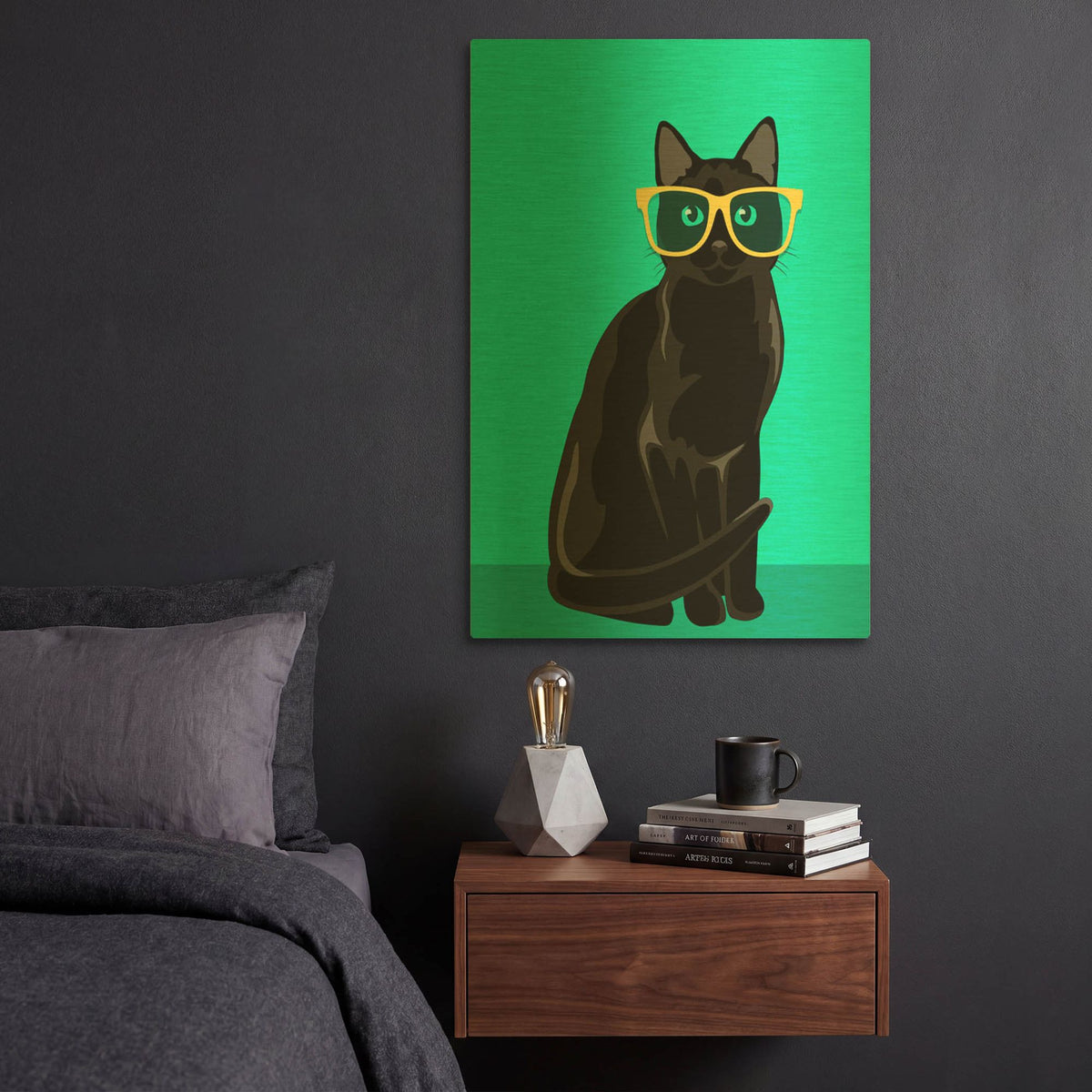 'Black Cat Mint' By Debbie Gray Gold Metal Wall Art