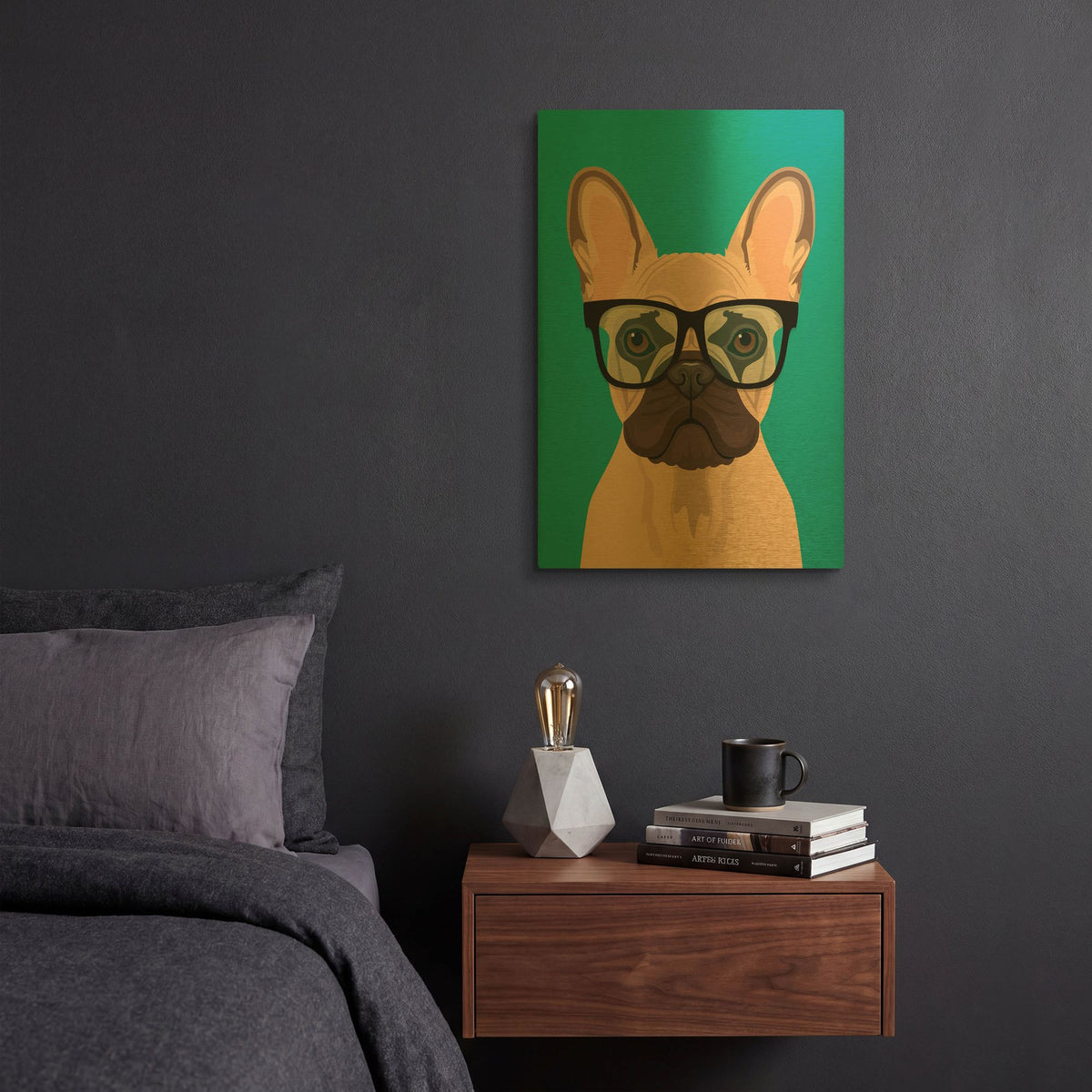 'French Bulldog Teal' By Debbie Gray Gold Metal Wall Art