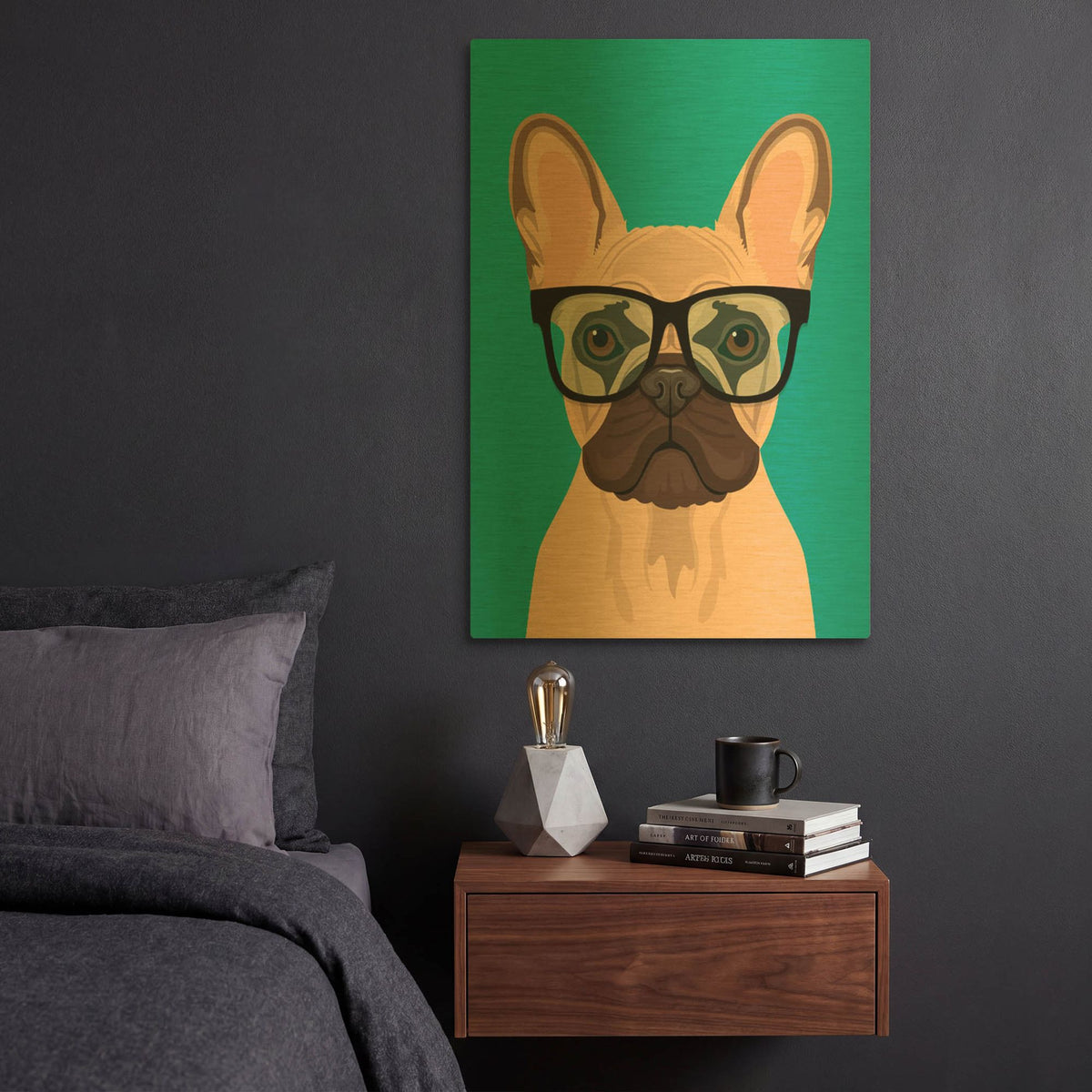'French Bulldog Teal' By Debbie Gray Gold Metal Wall Art