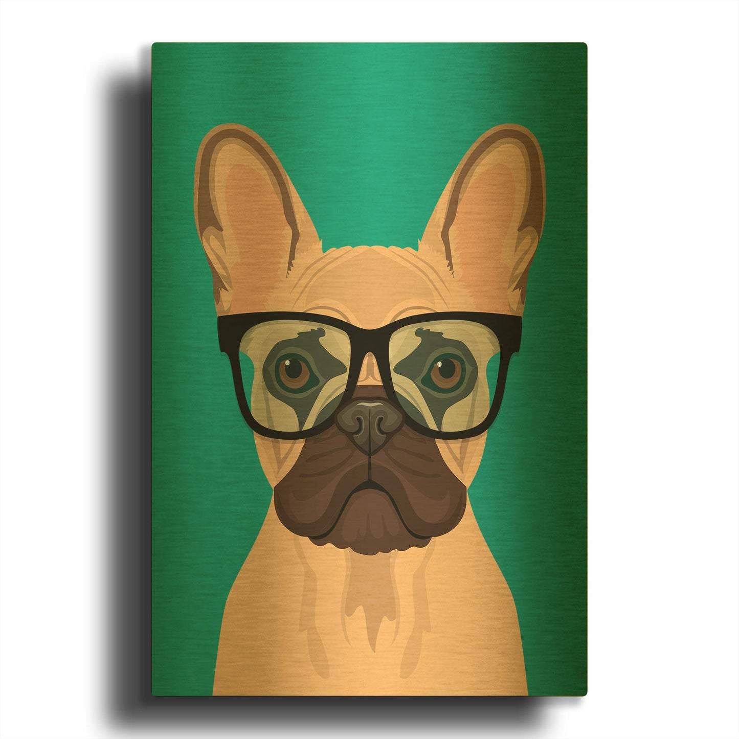 'French Bulldog Teal' By Debbie Gray Gold Metal Wall Art