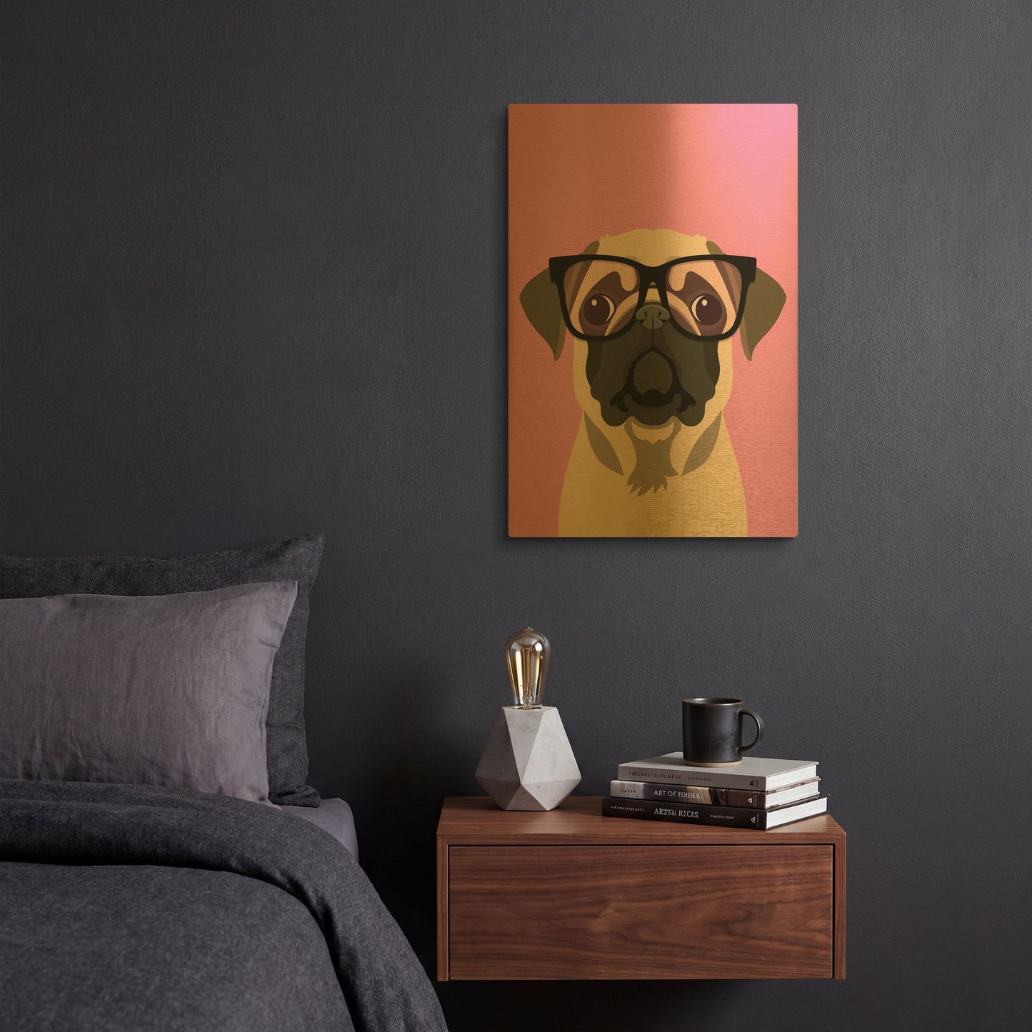 'Pug Pink' By Debbie Gray Gold Metal Wall Art
