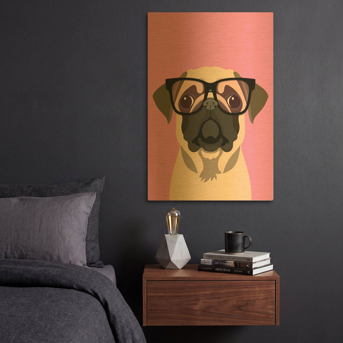 'Pug Pink' By Debbie Gray Gold Metal Wall Art
