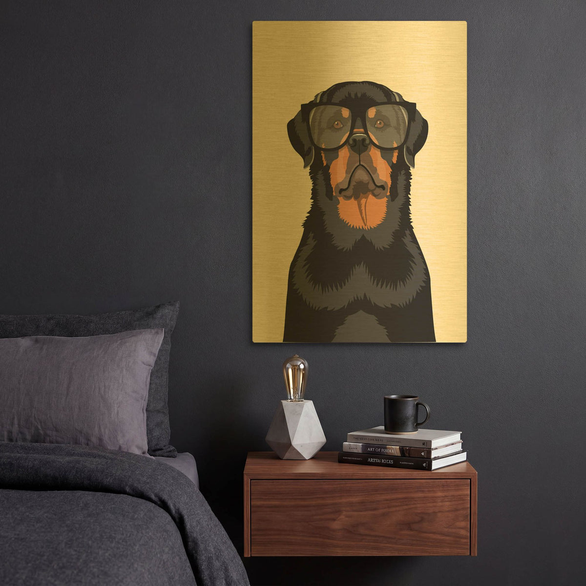 'Rottie Tan' By Debbie Gray Gold Metal Wall Art