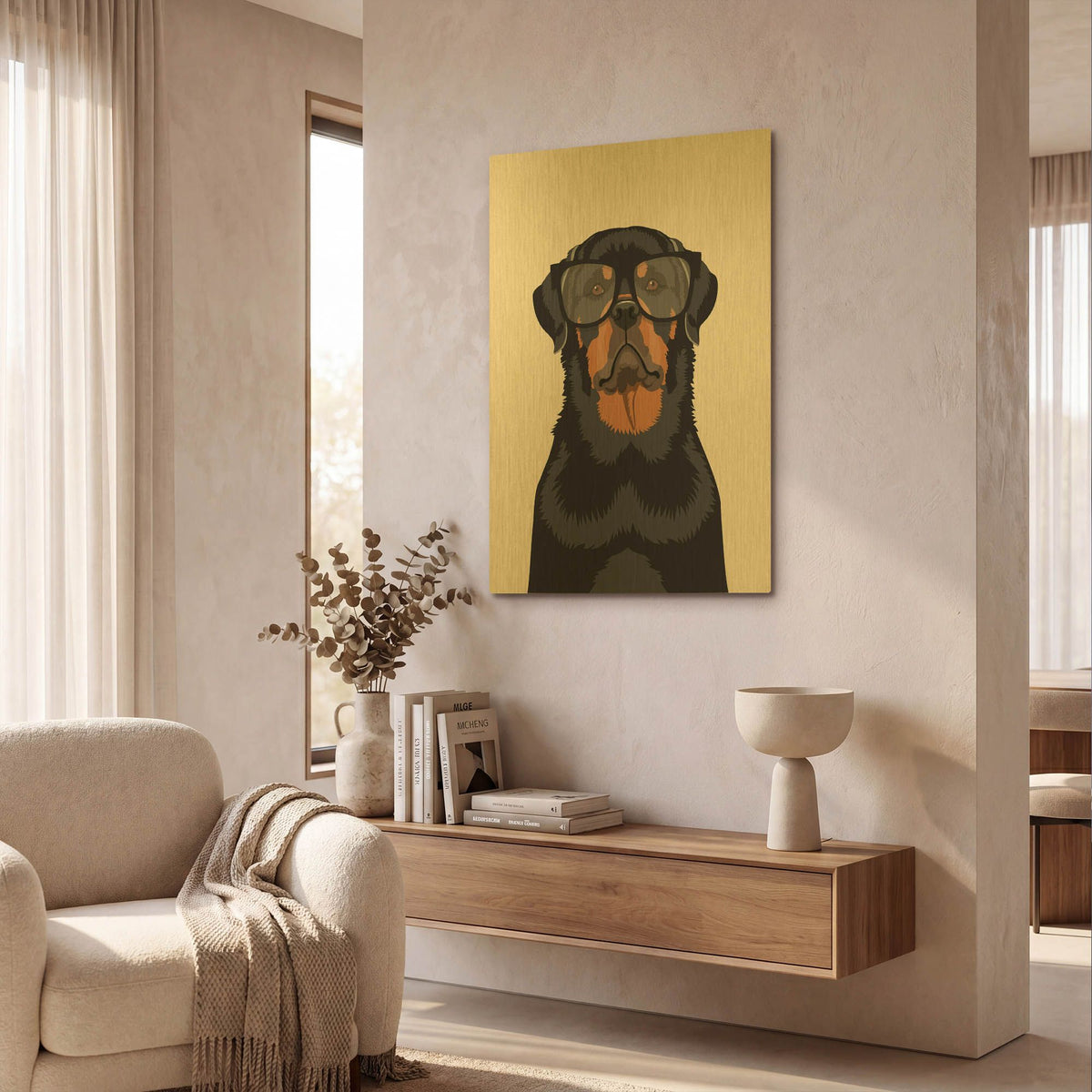 'Rottie Tan' By Debbie Gray Gold Metal Wall Art