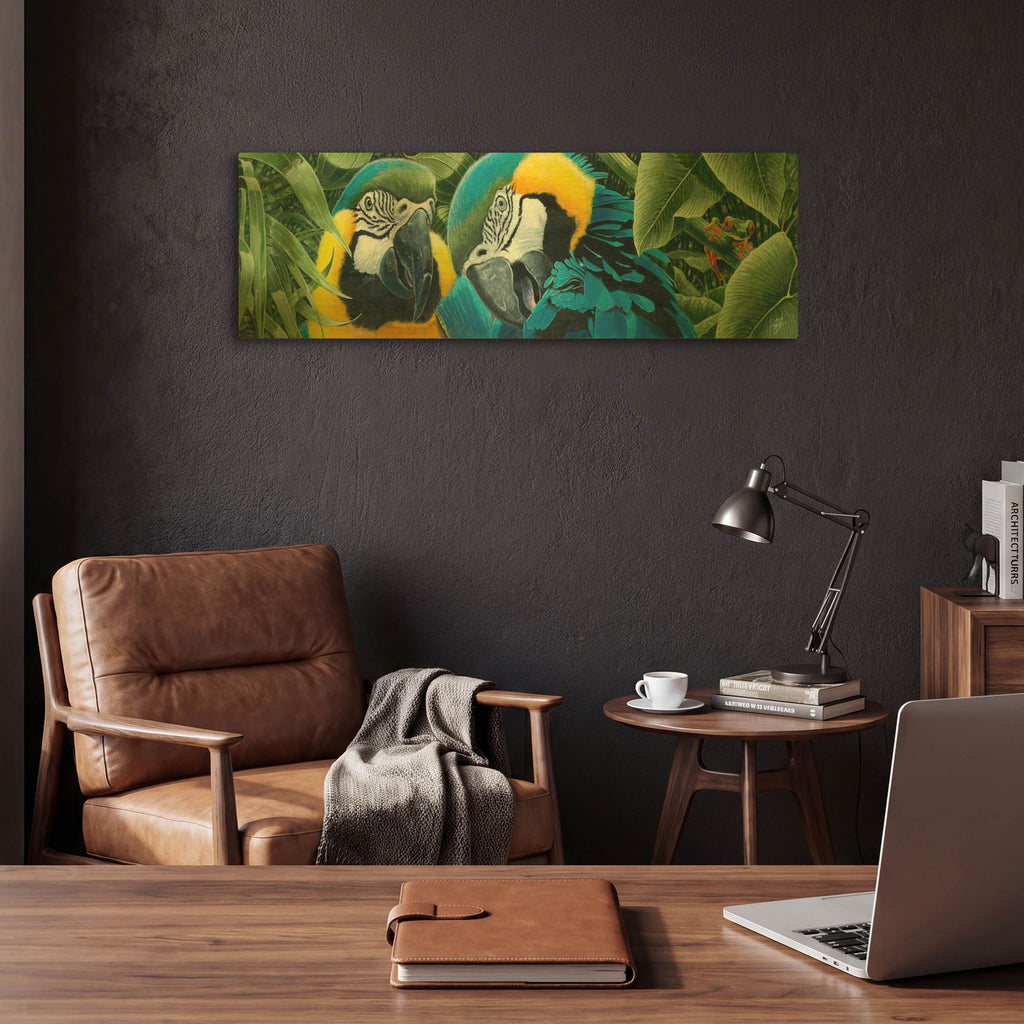 'Blue & Yellow Macaws' By Durwood Coffey Gold Metal Wall Art
