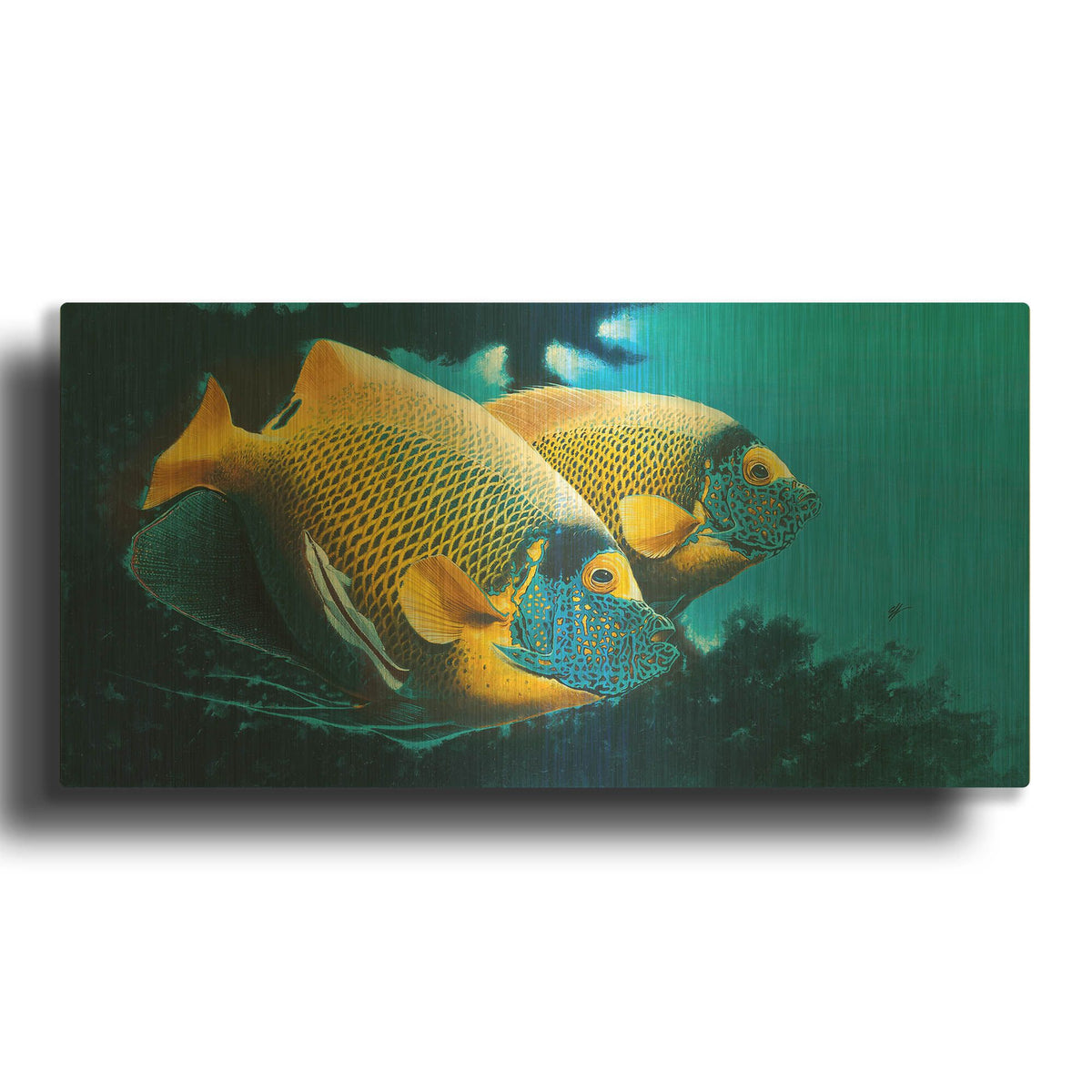 'Blue Face Angels' By Durwood Coffey Gold Metal Wall Art