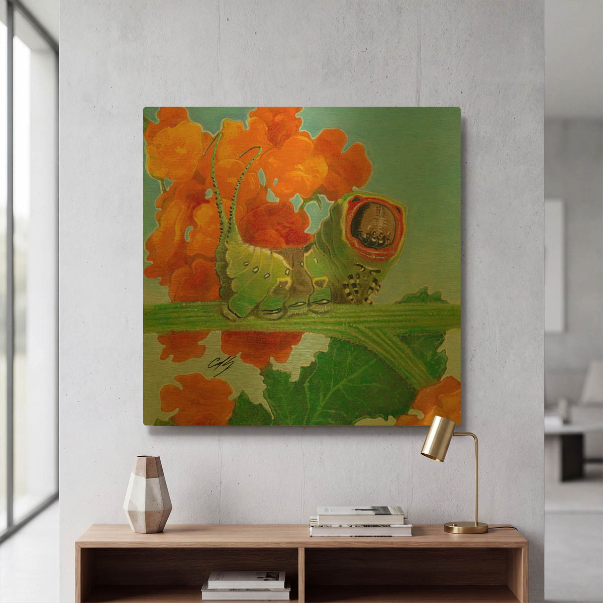 'Caterpillar' By Durwood Coffey Gold Metal Wall Art