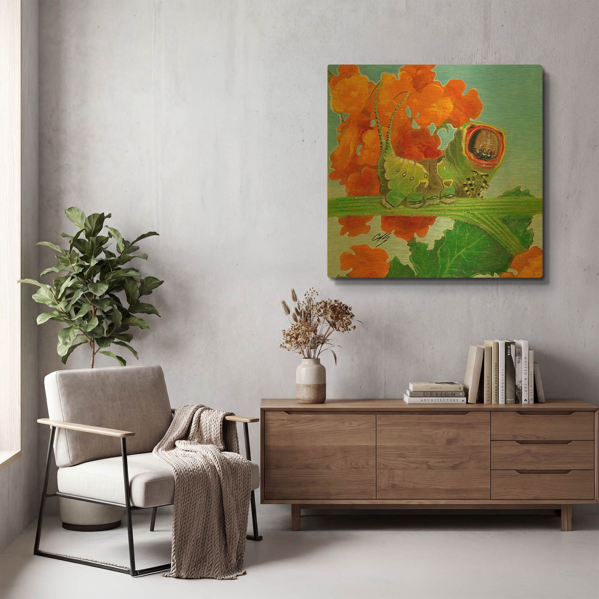 'Caterpillar' By Durwood Coffey Gold Metal Wall Art