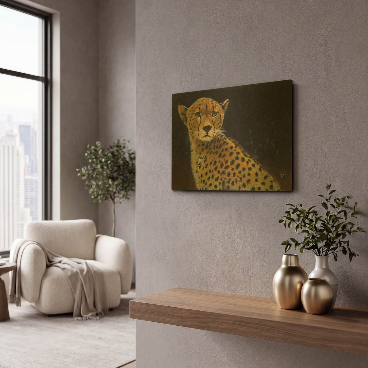 'Cheetah' By Durwood Coffey Gold Metal Wall Art
