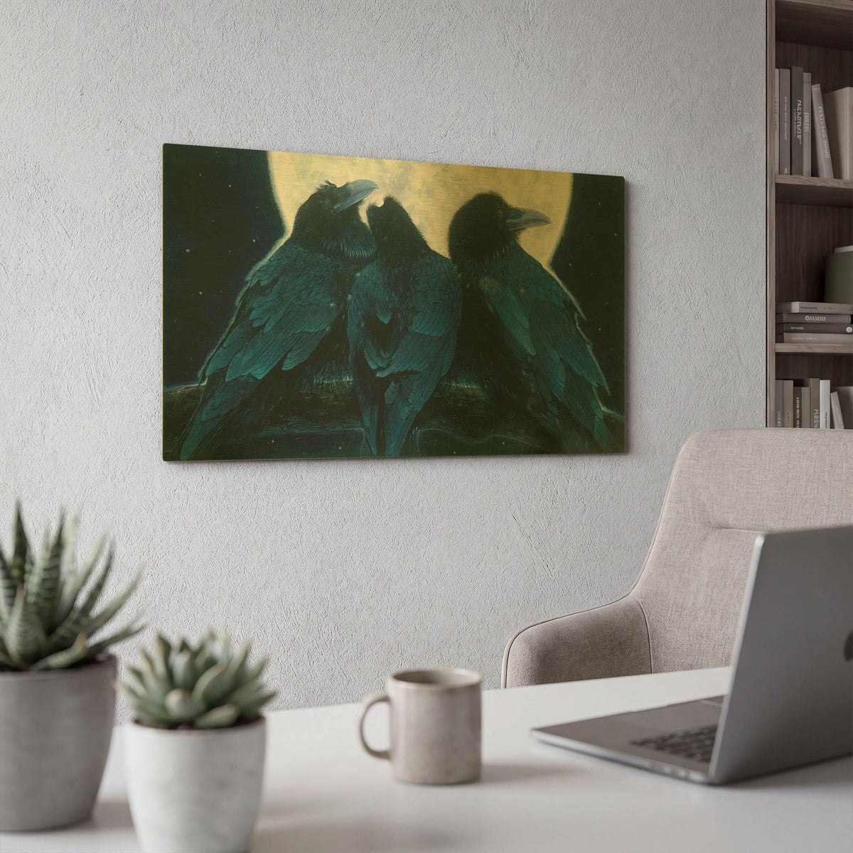 'Corvus Moon' By Durwood Coffey Gold Metal Wall Art