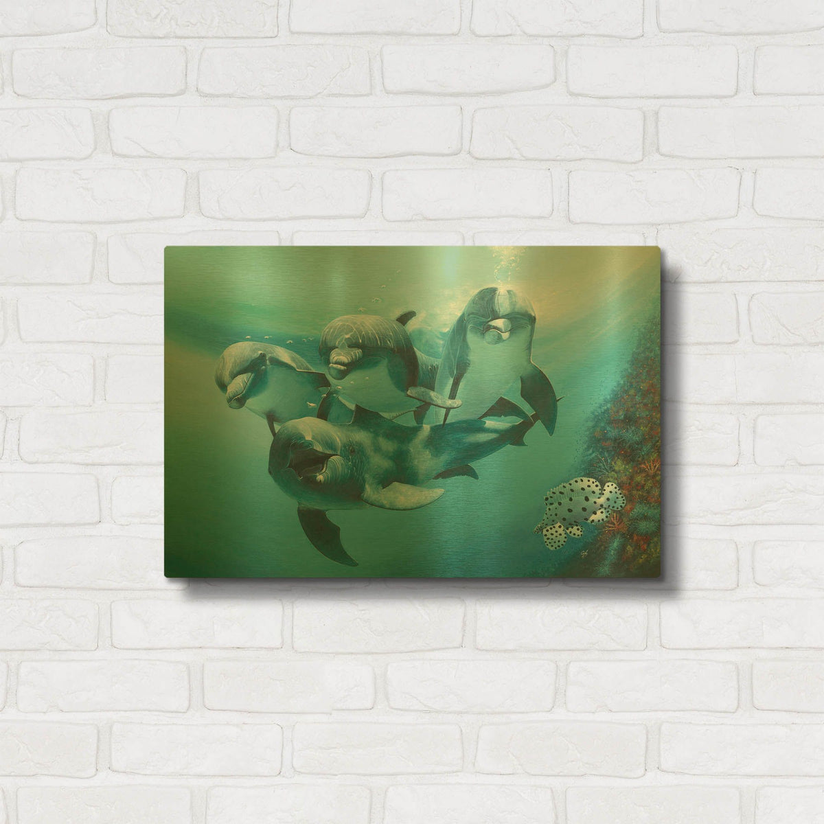'Dolphins' By Durwood Coffey Gold Metal Wall Art
