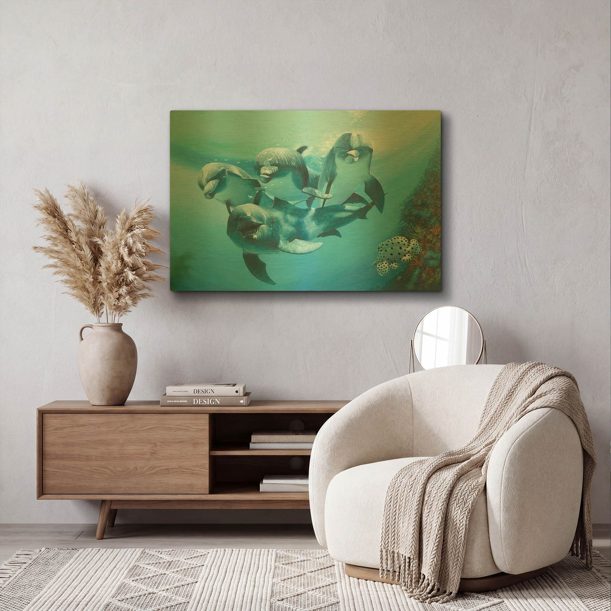 'Dolphins' By Durwood Coffey Gold Metal Wall Art