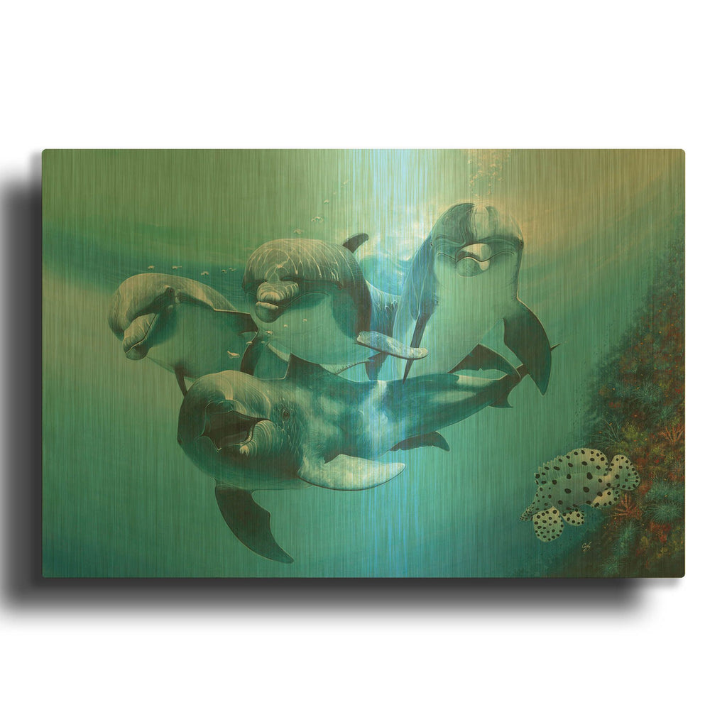 'Dolphins' By Durwood Coffey Gold Metal Wall Art