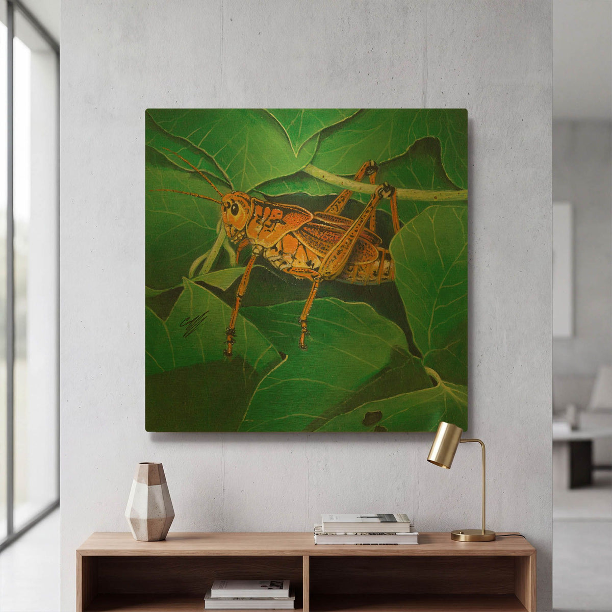 'Grasshopper' By Durwood Coffey Gold Metal Wall Art