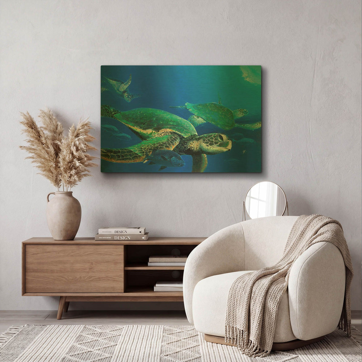 'Green Sea Turtles' By Durwood Coffey Gold Metal Wall Art