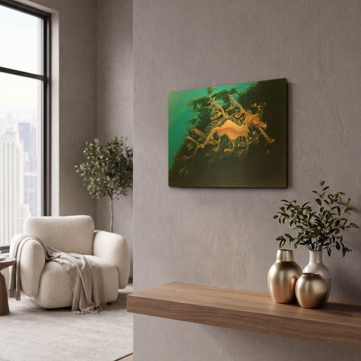 'Leafly Sea Dragon' By Durwood Coffey Gold Metal Wall Art