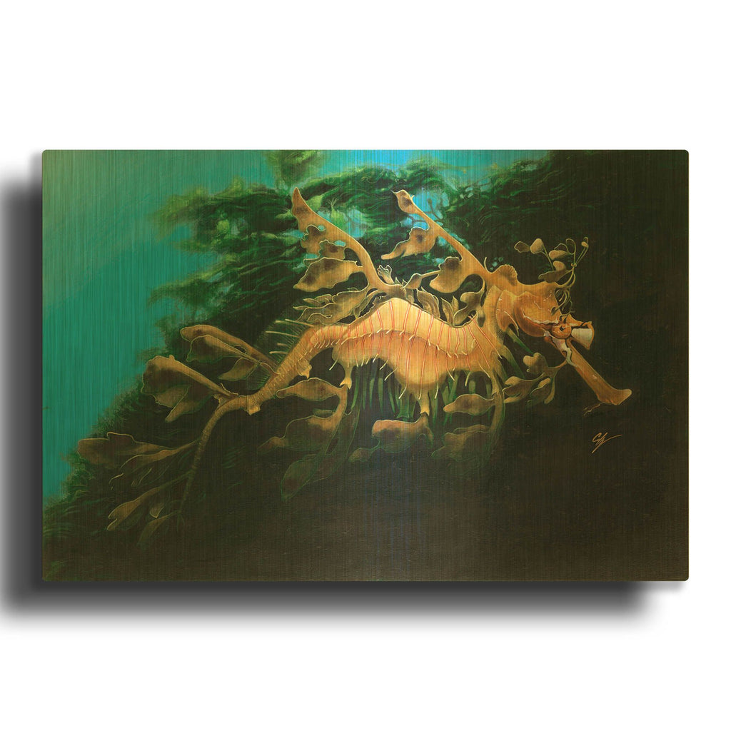 'Leafly Sea Dragon' By Durwood Coffey Gold Metal Wall Art