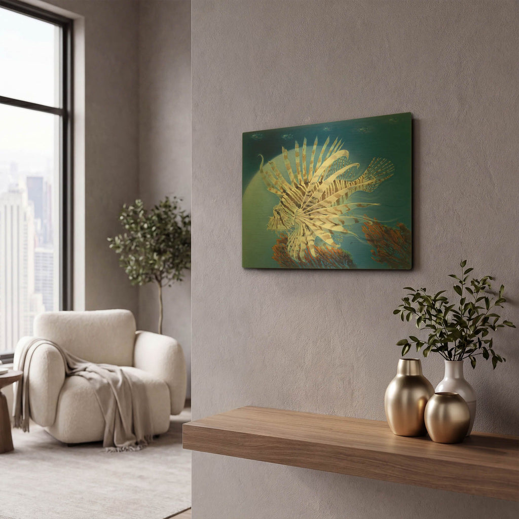 'Lion Fish' By Durwood Coffey Gold Metal Wall Art