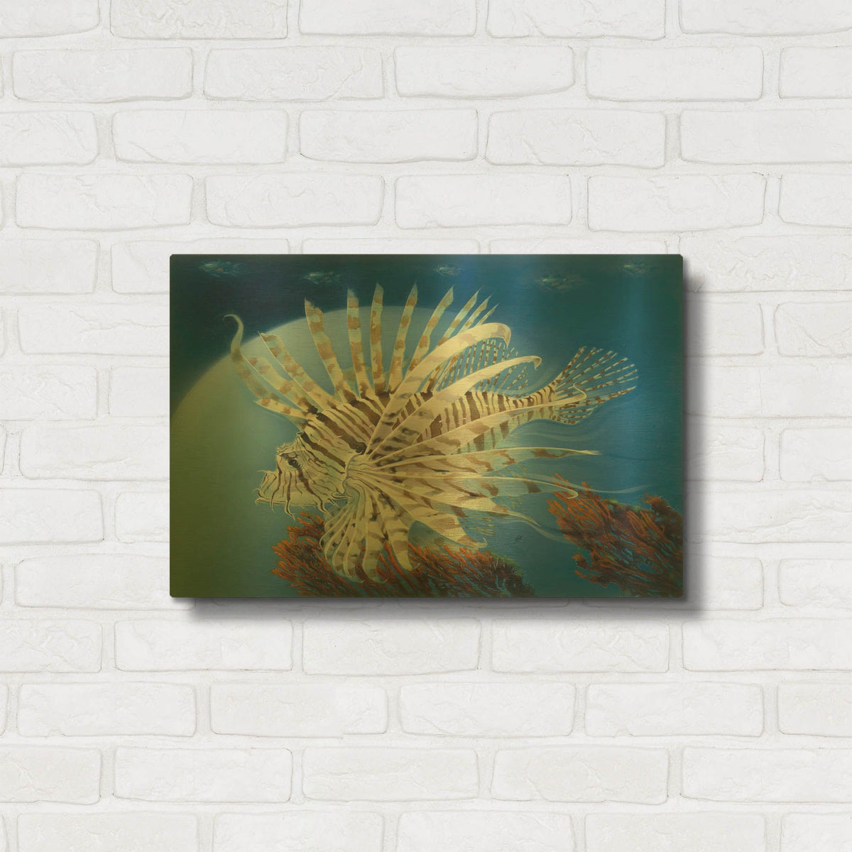 'Lion Fish' By Durwood Coffey Gold Metal Wall Art