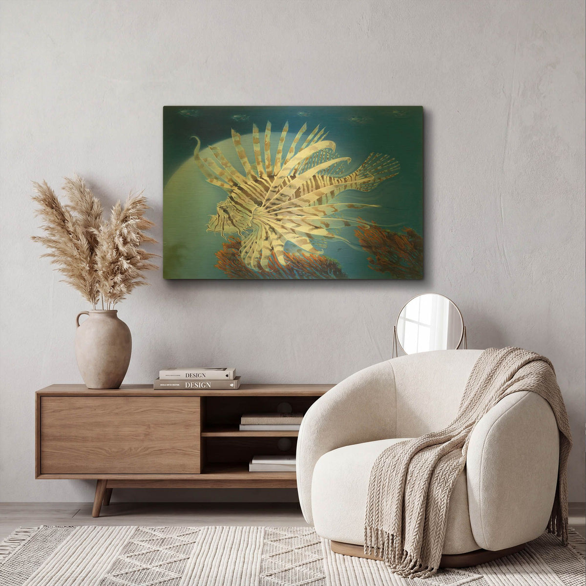 'Lion Fish' By Durwood Coffey Gold Metal Wall Art