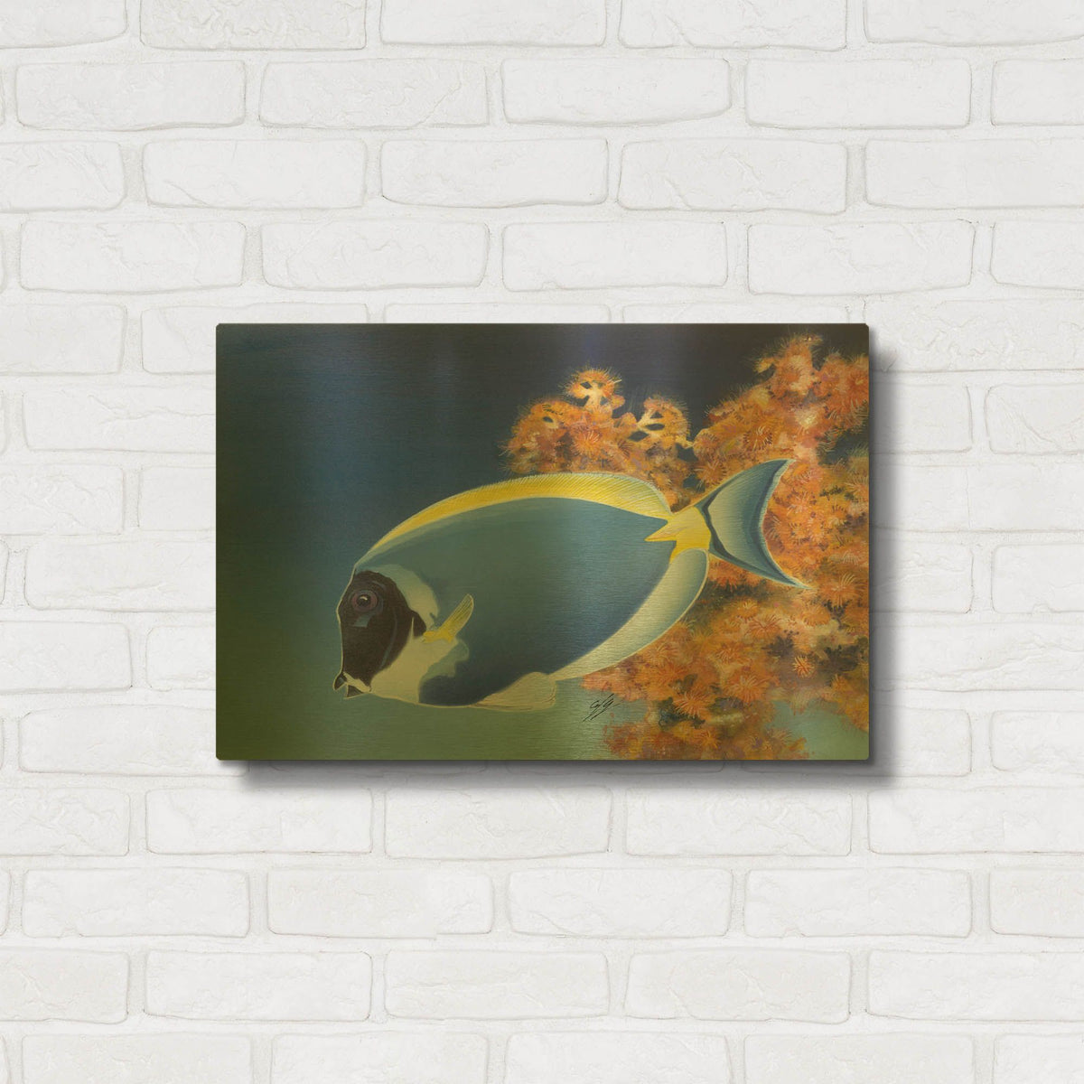 'Powder Blue Tang' By Durwood Coffey Gold Metal Wall Art