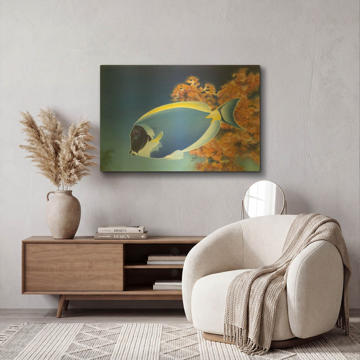 'Powder Blue Tang' By Durwood Coffey Gold Metal Wall Art