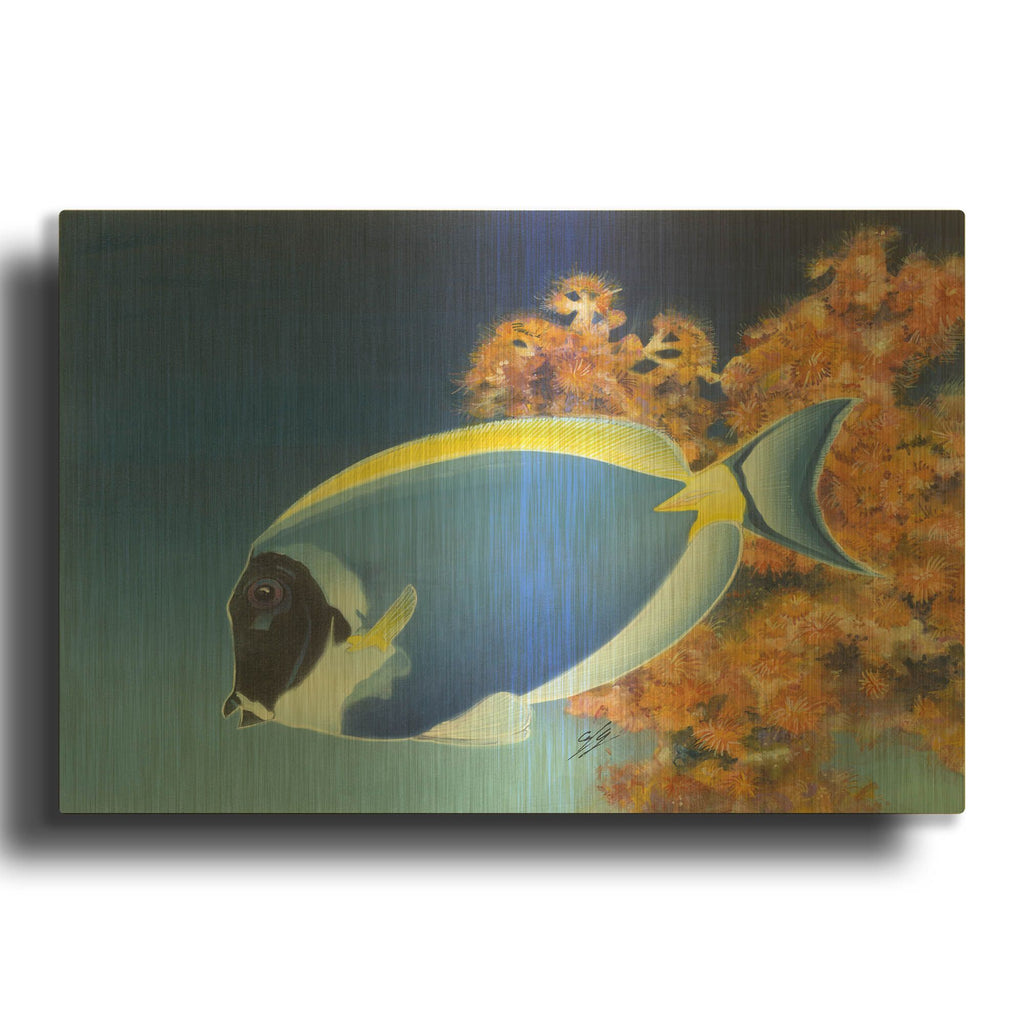 'Powder Blue Tang' By Durwood Coffey Gold Metal Wall Art