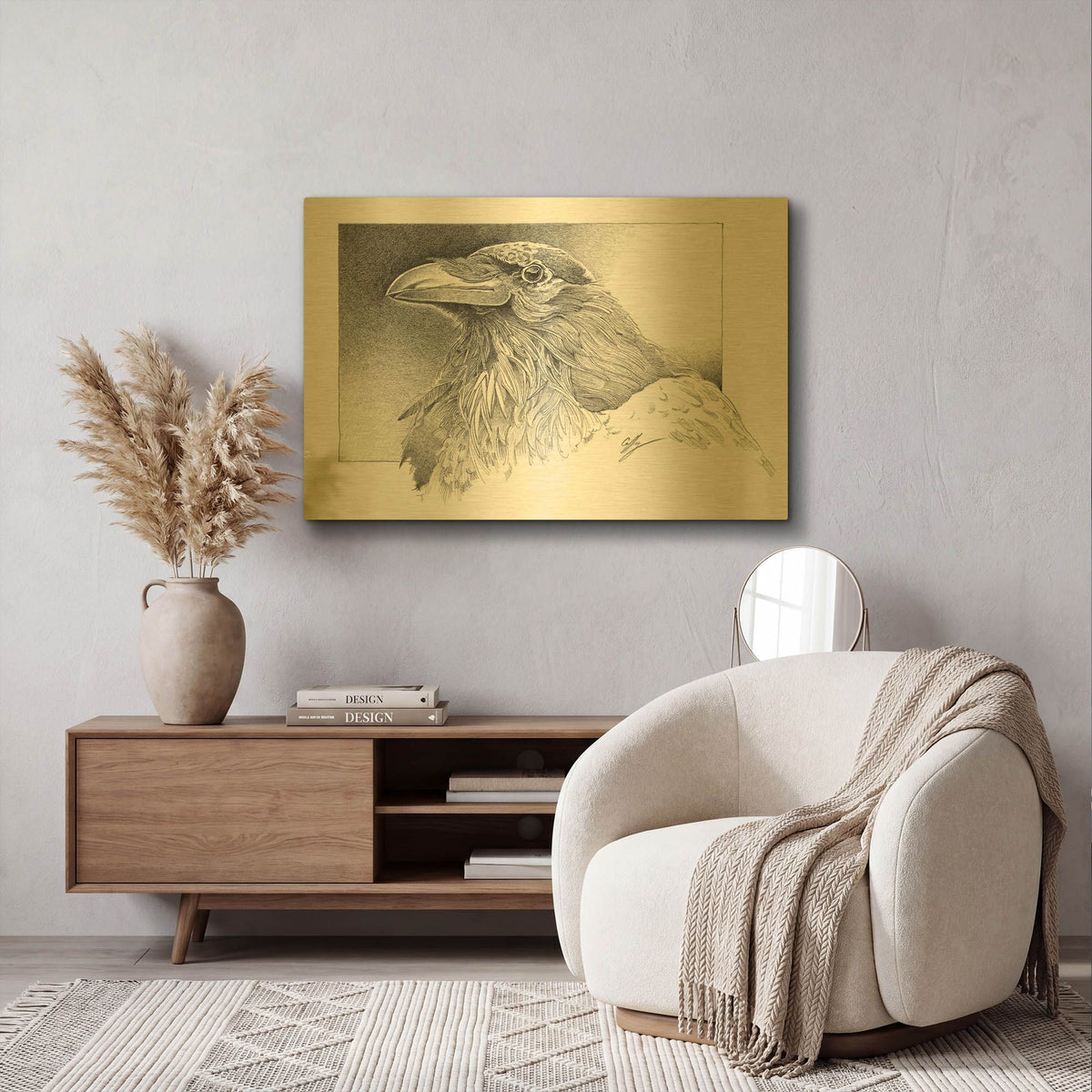 'Ravens Head' By Durwood Coffey Gold Metal Wall Art