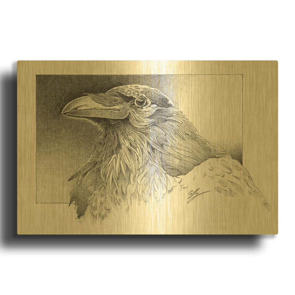 'Ravens Head' By Durwood Coffey Gold Metal Wall Art