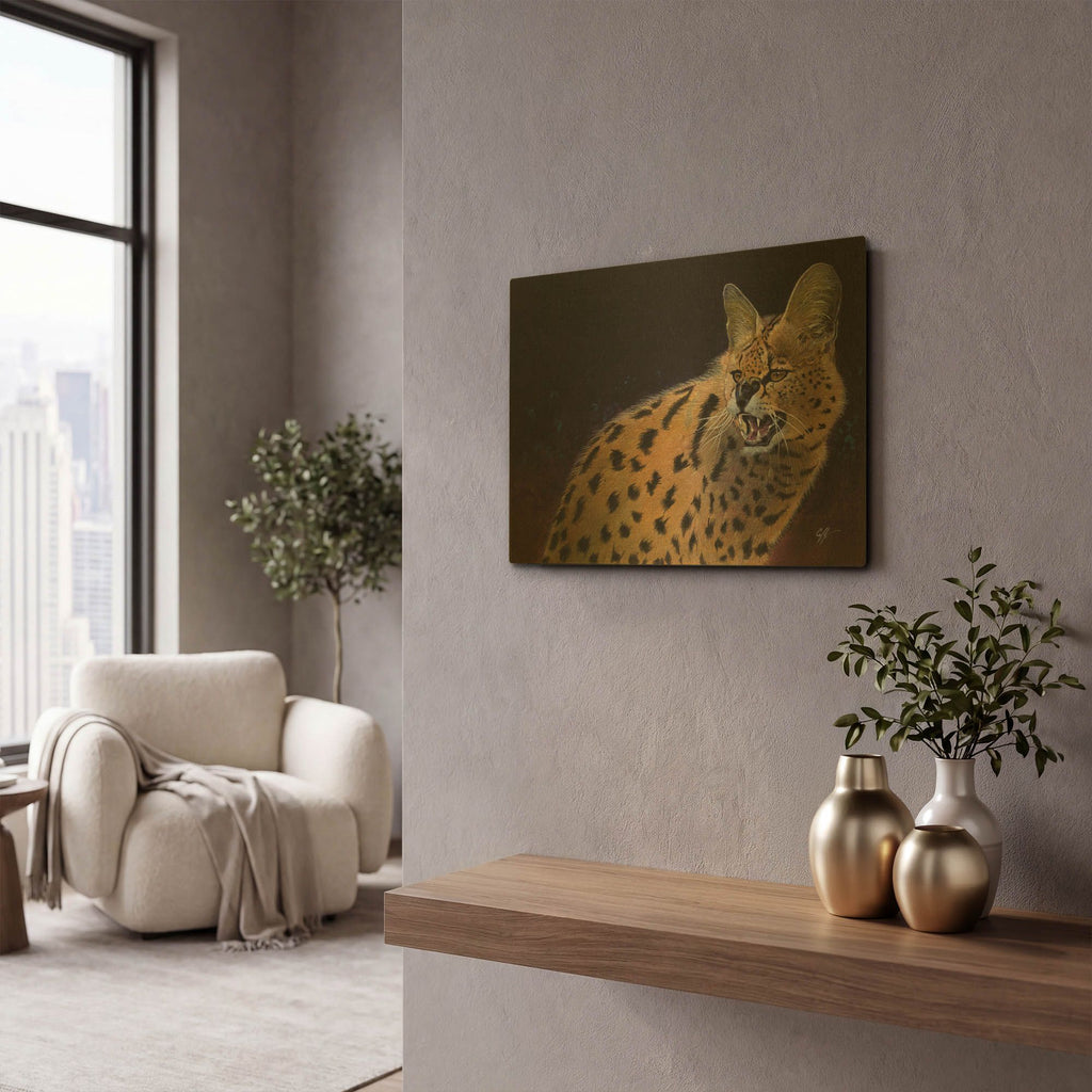 'Servalli' By Durwood Coffey Gold Metal Wall Art