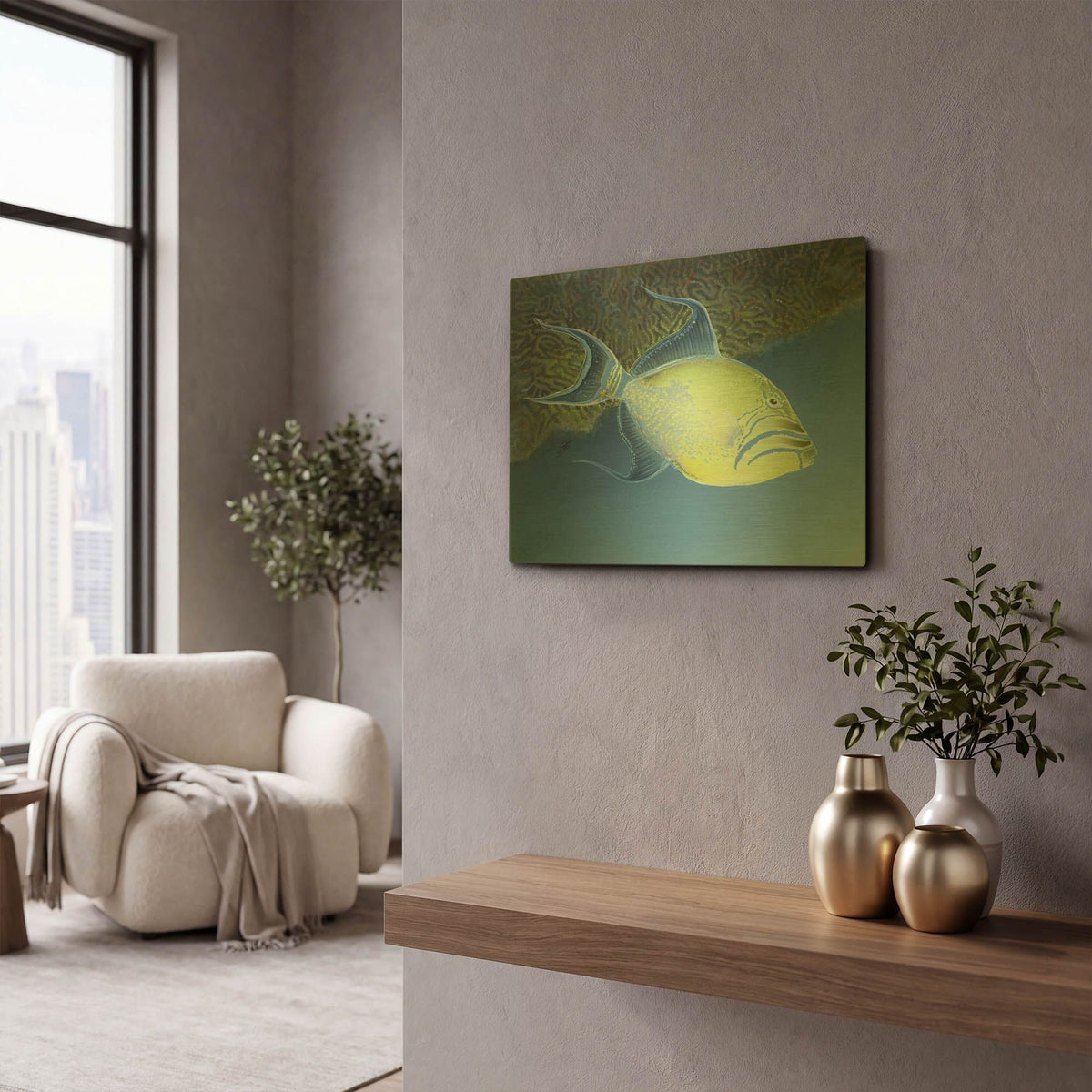 'Trigger Fish' By Durwood Coffey Gold Metal Wall Art