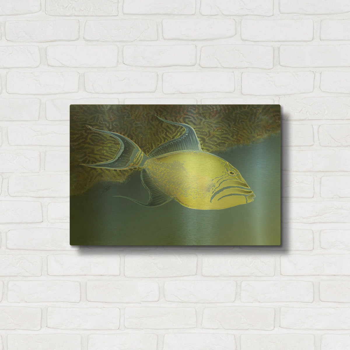 'Trigger Fish' By Durwood Coffey Gold Metal Wall Art