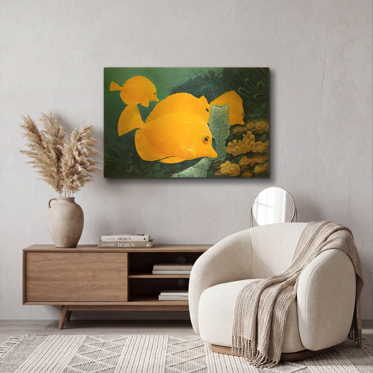'Yellow Tangs' By Durwood Coffey Gold Metal Wall Art