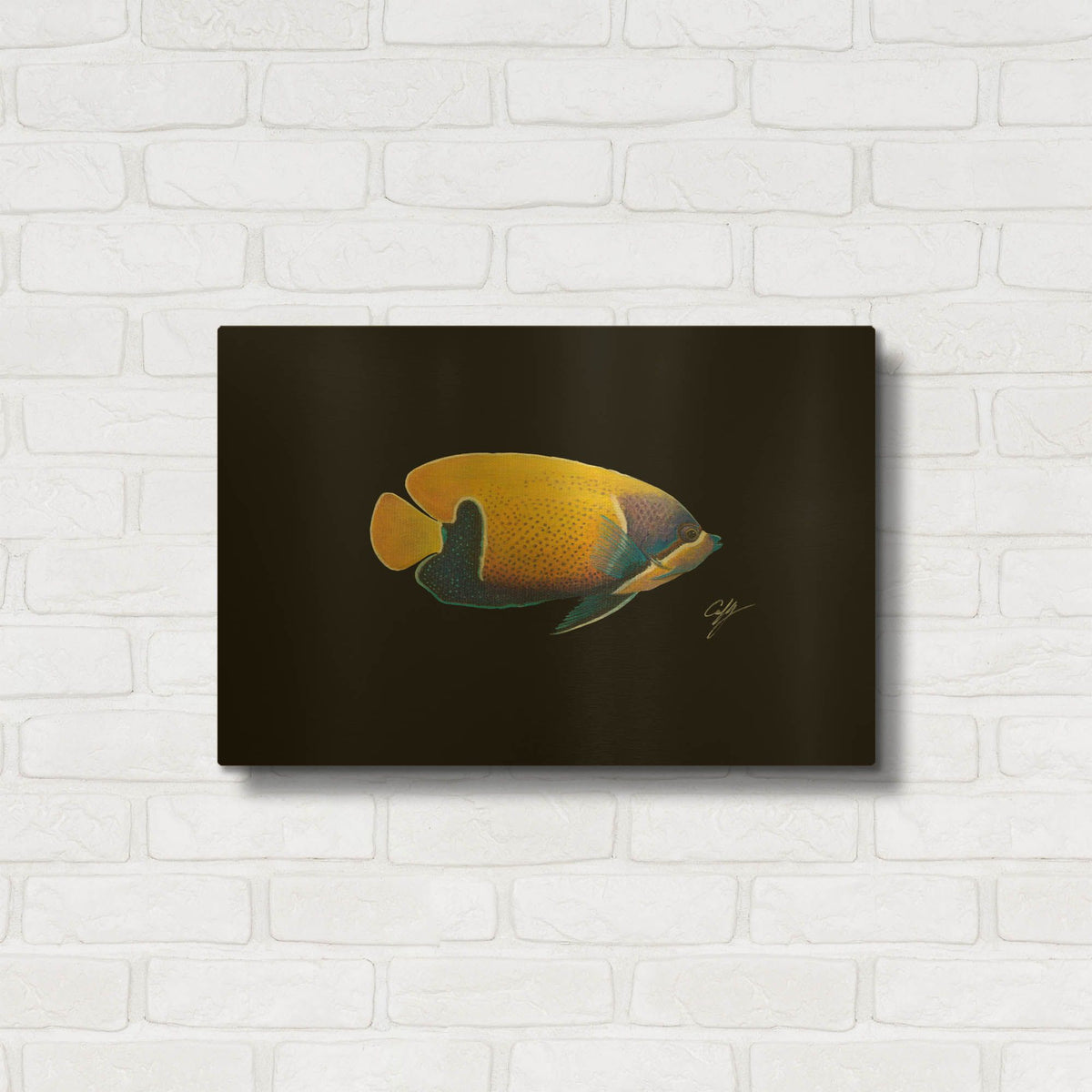 'Blue Girdled Angel' By Durwood Coffey Gold Metal Wall Art