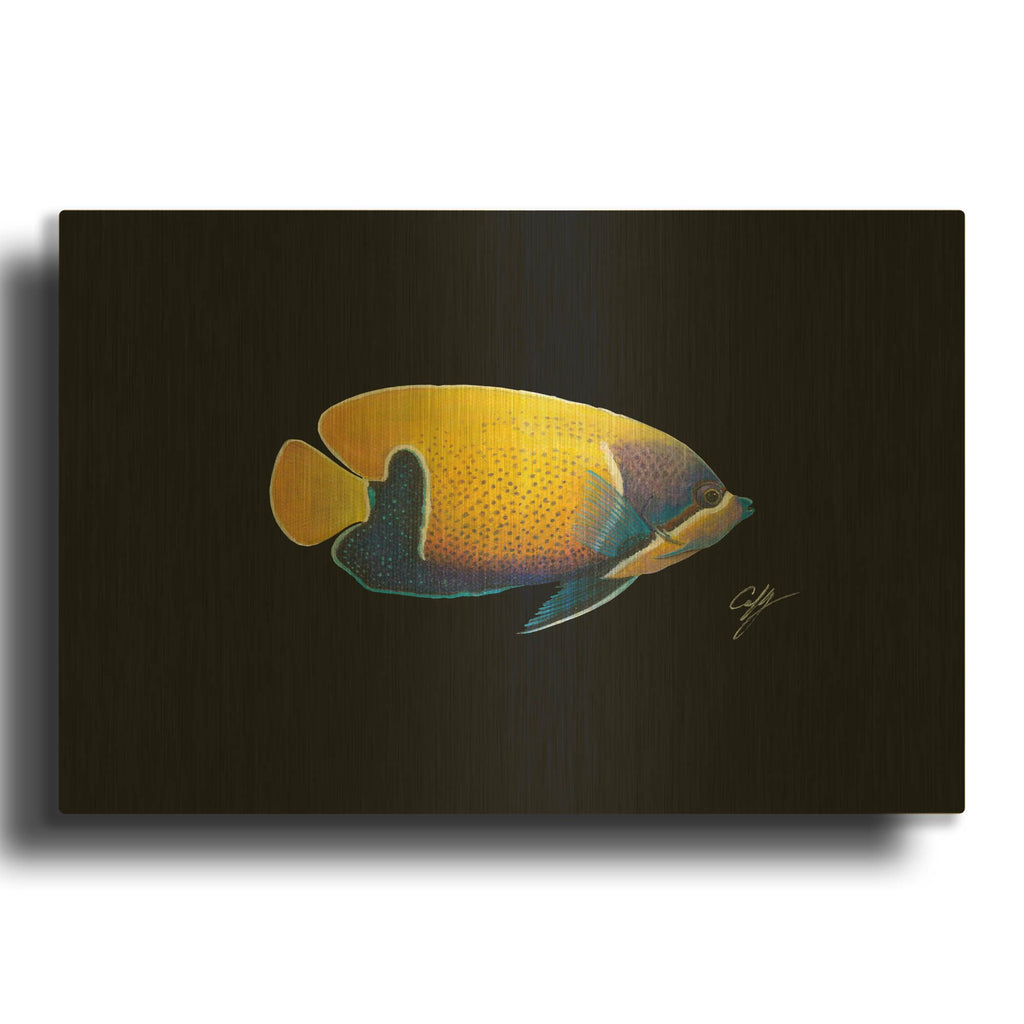 'Blue Girdled Angel' By Durwood Coffey Gold Metal Wall Art