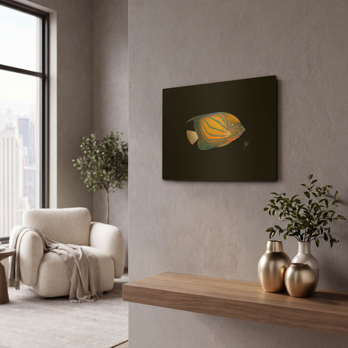 'Blue Ring Angelfish' By Durwood Coffey Gold Metal Wall Art