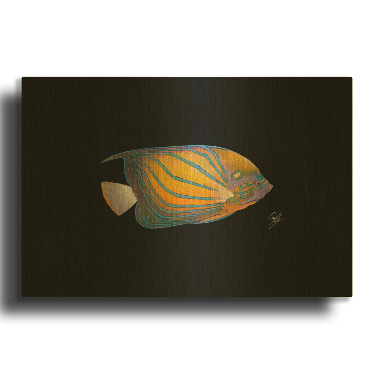 'Blue Ring Angelfish' By Durwood Coffey Gold Metal Wall Art