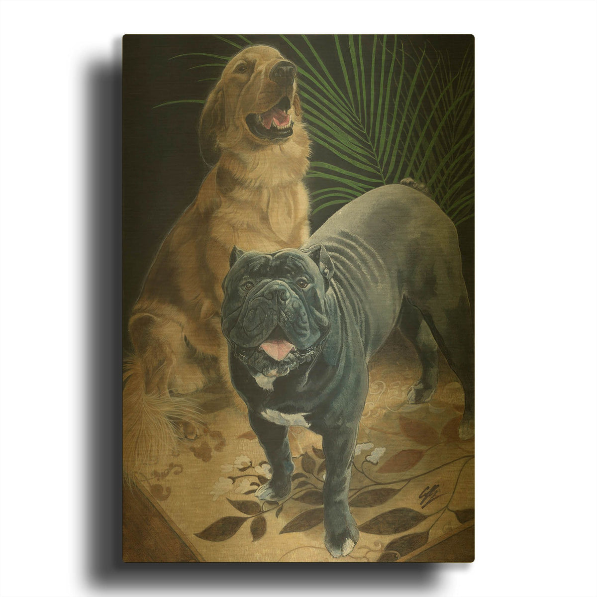 'Elliot and Gus' By Durwood Coffey Gold Metal Wall Art