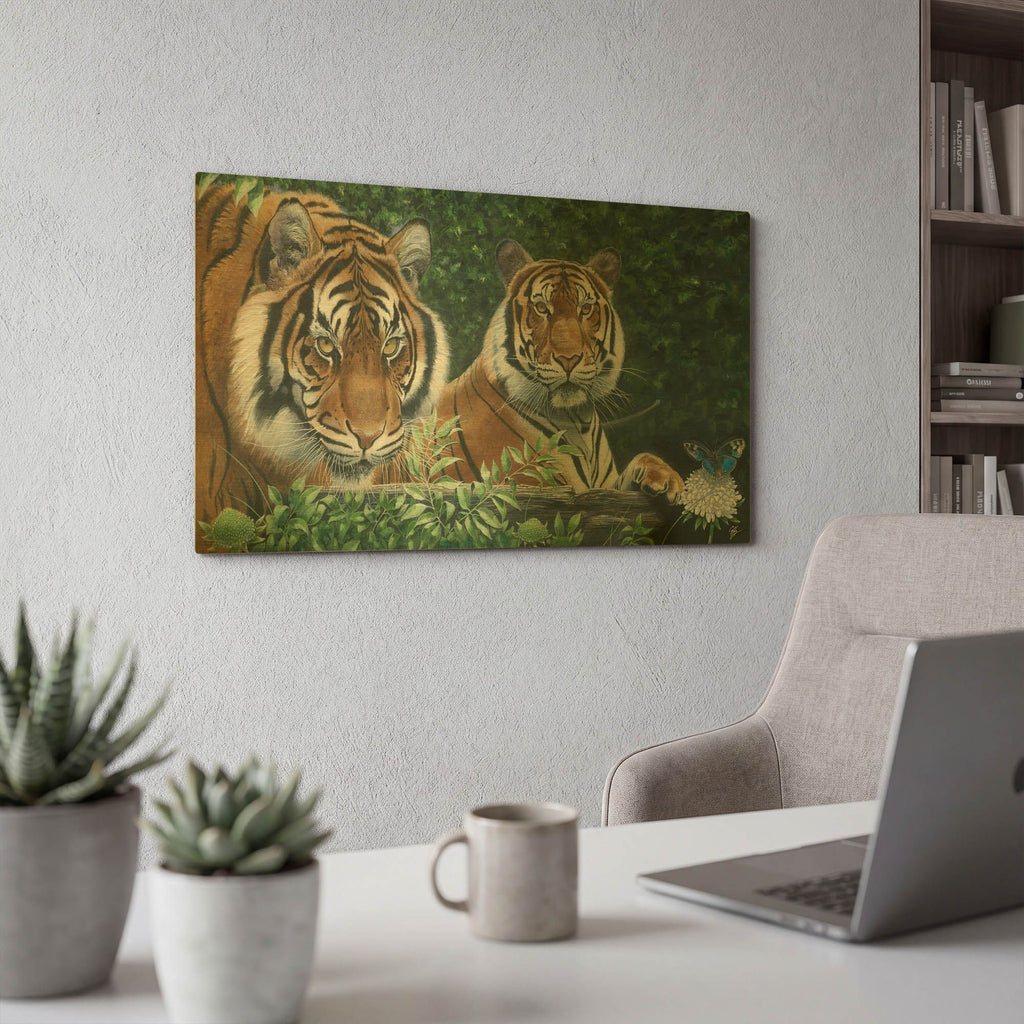 'Sumatran Tigers' By Durwood Coffey Gold Metal Wall Art