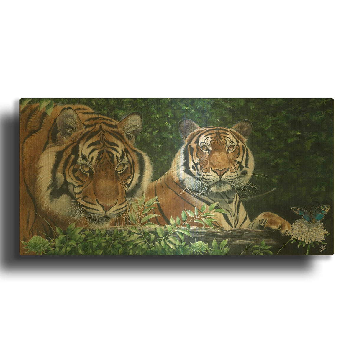 'Sumatran Tigers' By Durwood Coffey Gold Metal Wall Art