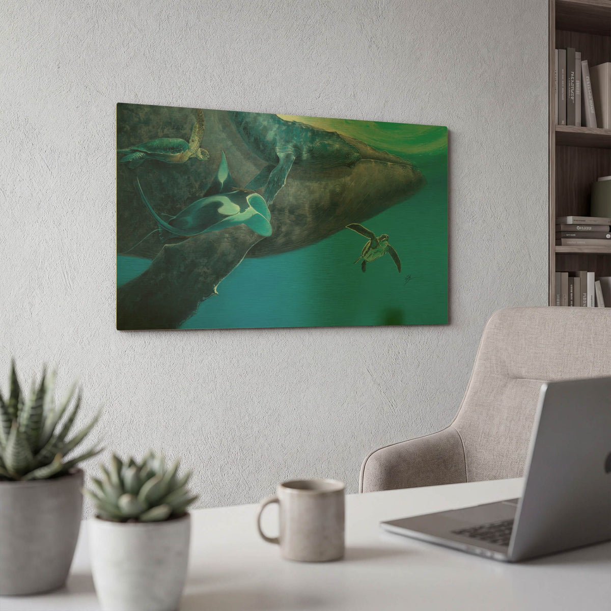 'Swimming with Giants' By Durwood Coffey Gold Metal Wall Art