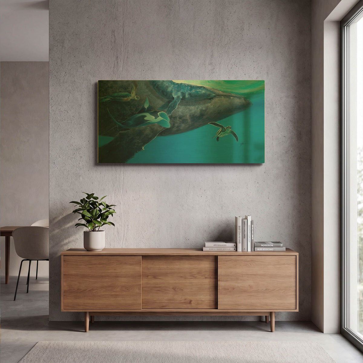 'Swimming with Giants' By Durwood Coffey Gold Metal Wall Art