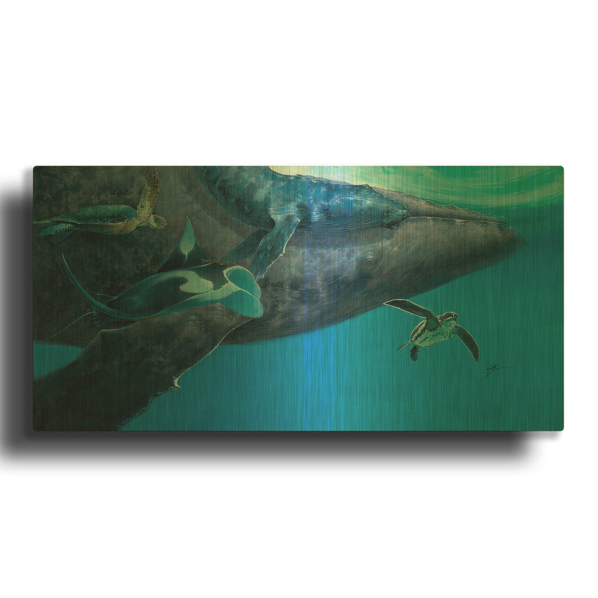 'Swimming with Giants' By Durwood Coffey Gold Metal Wall Art