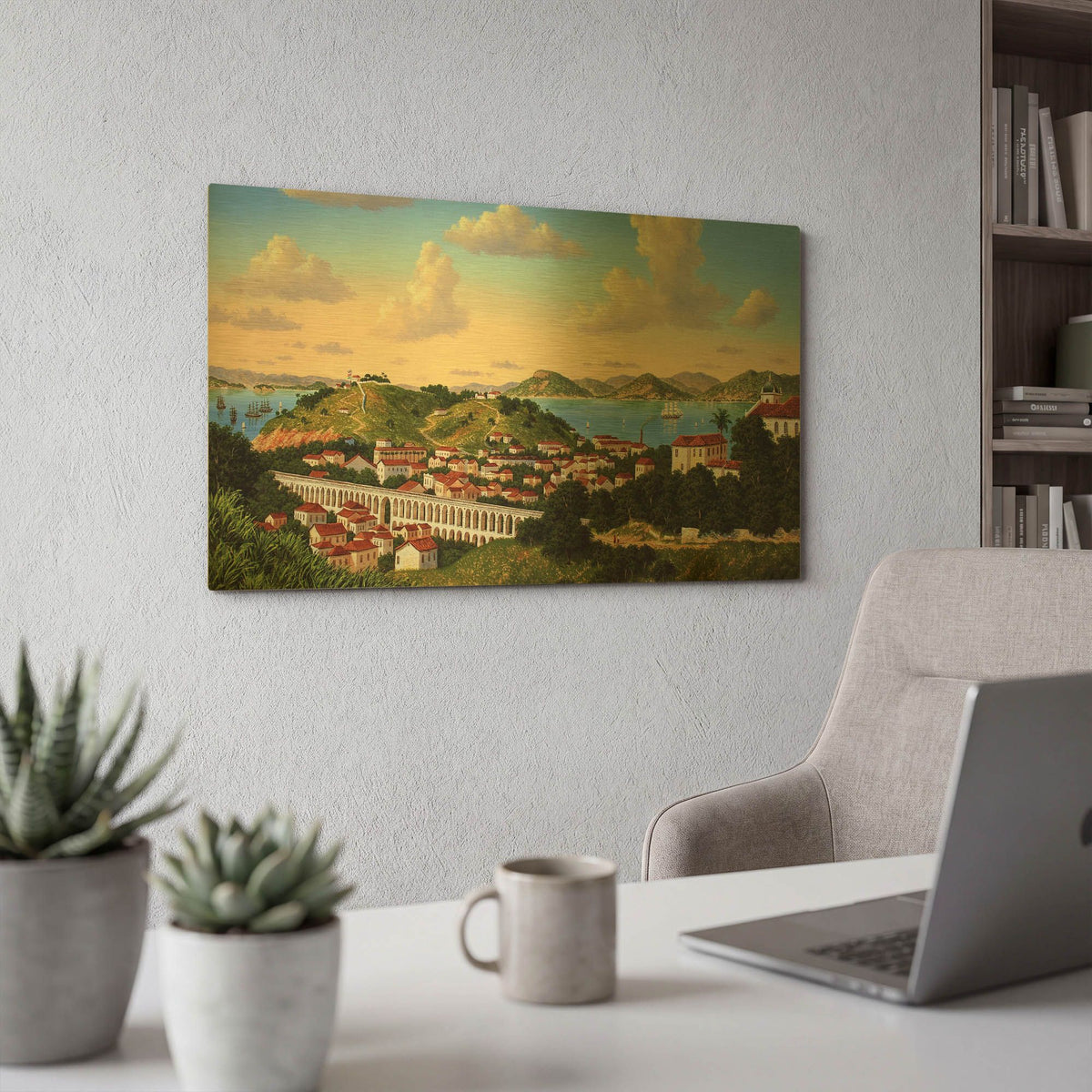 'European Landscape' By Eduardo Camoes Gold Metal Wall Art