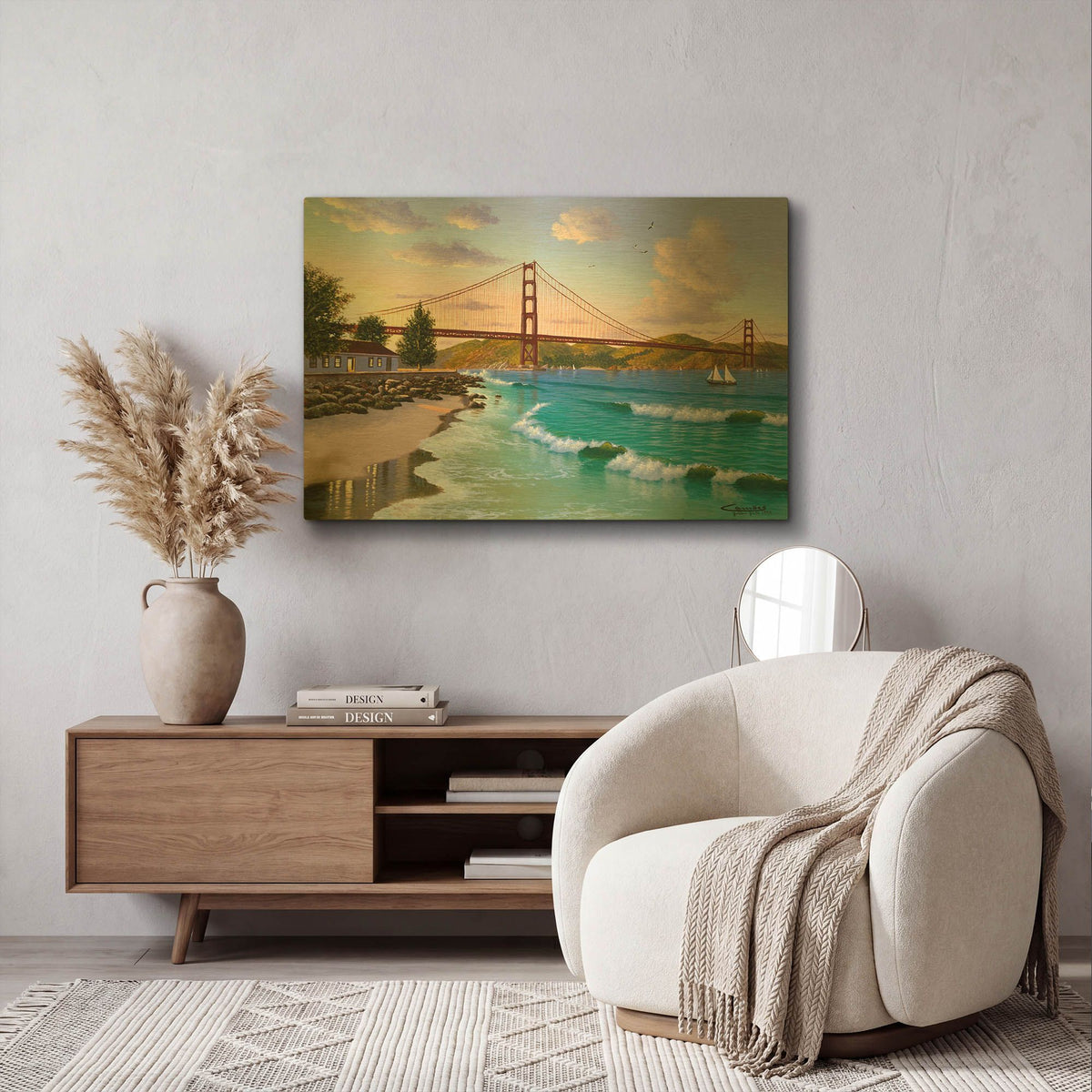 'Golden Gate 1940' By Eduardo Camoes Gold Metal Wall Art